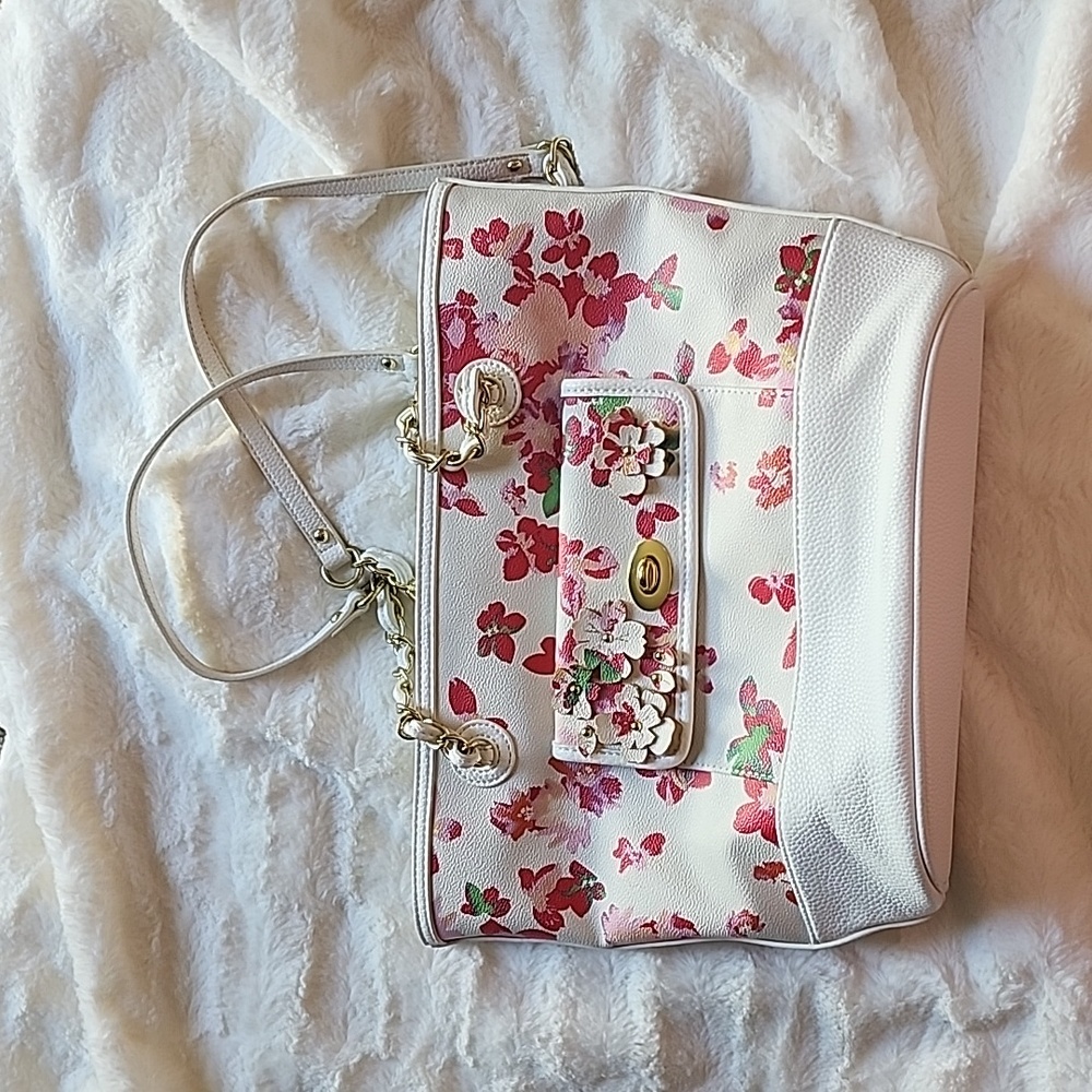 Liz claiborne white and pink floral purse